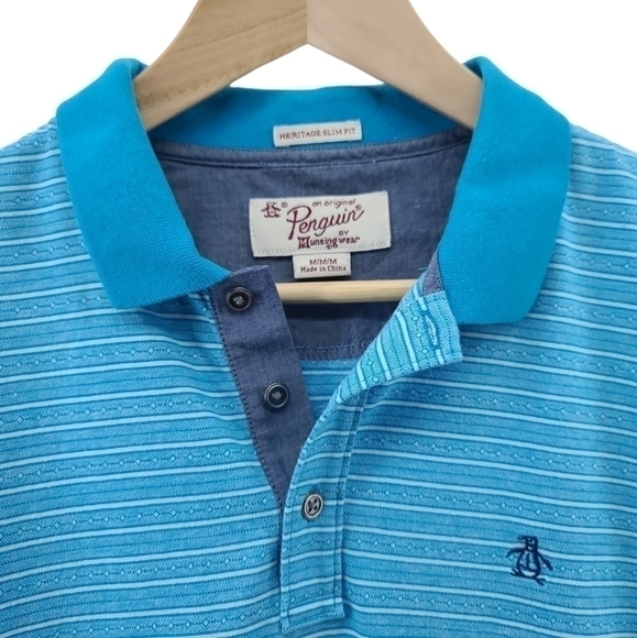 Original Penguin Heritage Slimfit Quarter Button Short Sleeve Polo T Shirt Med - Picture 5 of 6